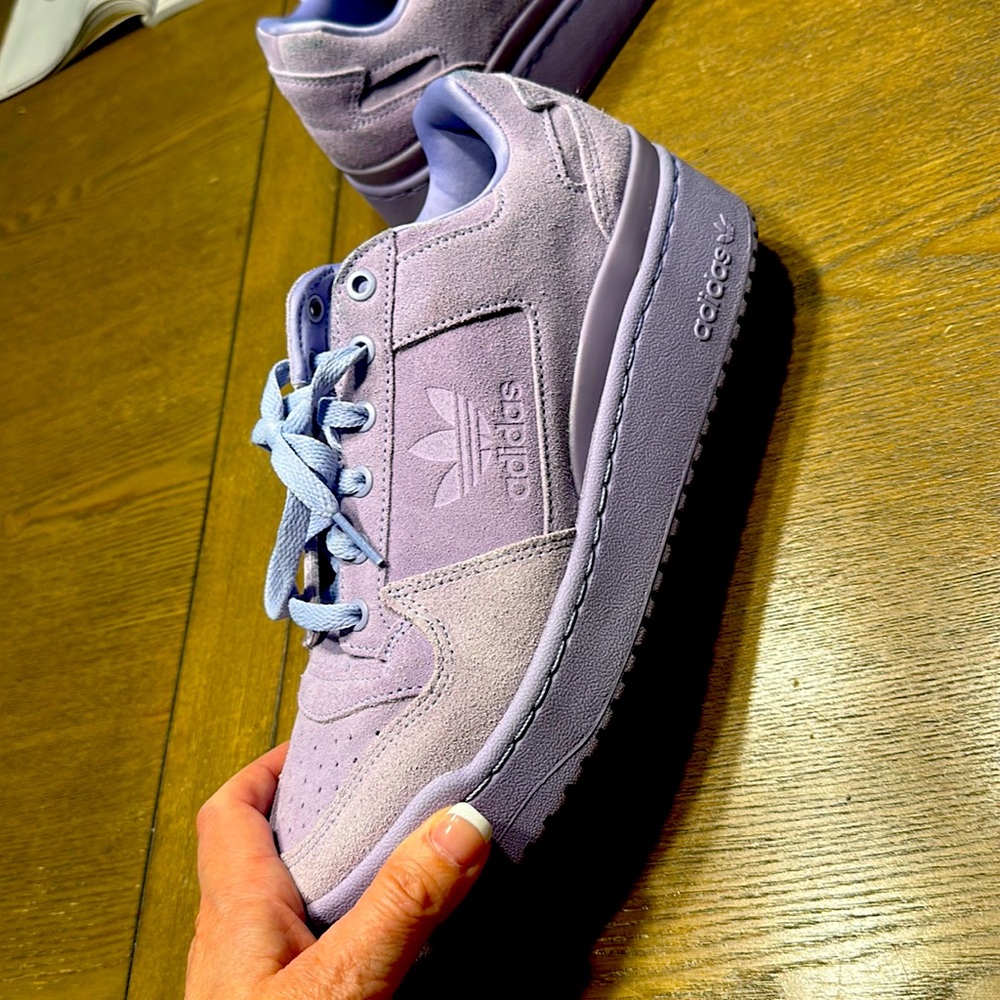 Adidas lavender suede platform sneakers